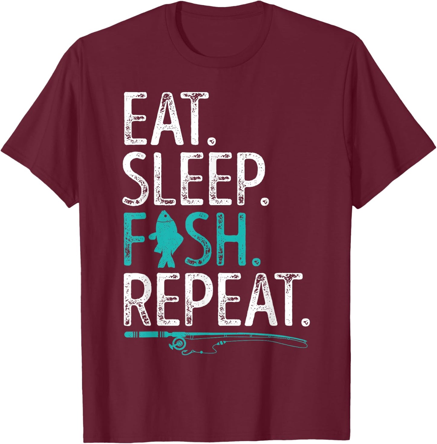 Eat Sleep Fish Repeat T shirt Men Women Kids Fishing Boys T-Shirt - T-Shirt | Maroon