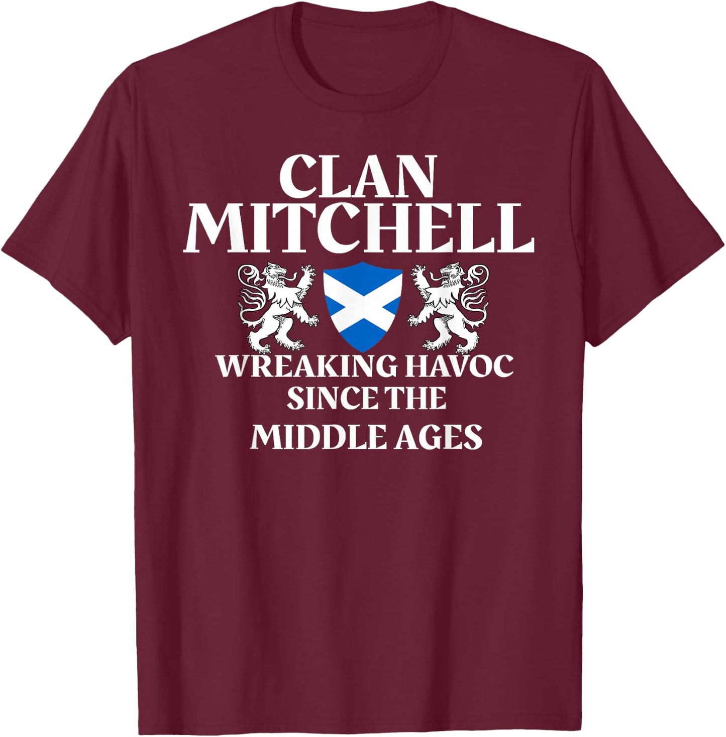 Clan Mitchell Scottish Family Kilt Tartan Lion T-Shirt - T-Shirt | Maroon