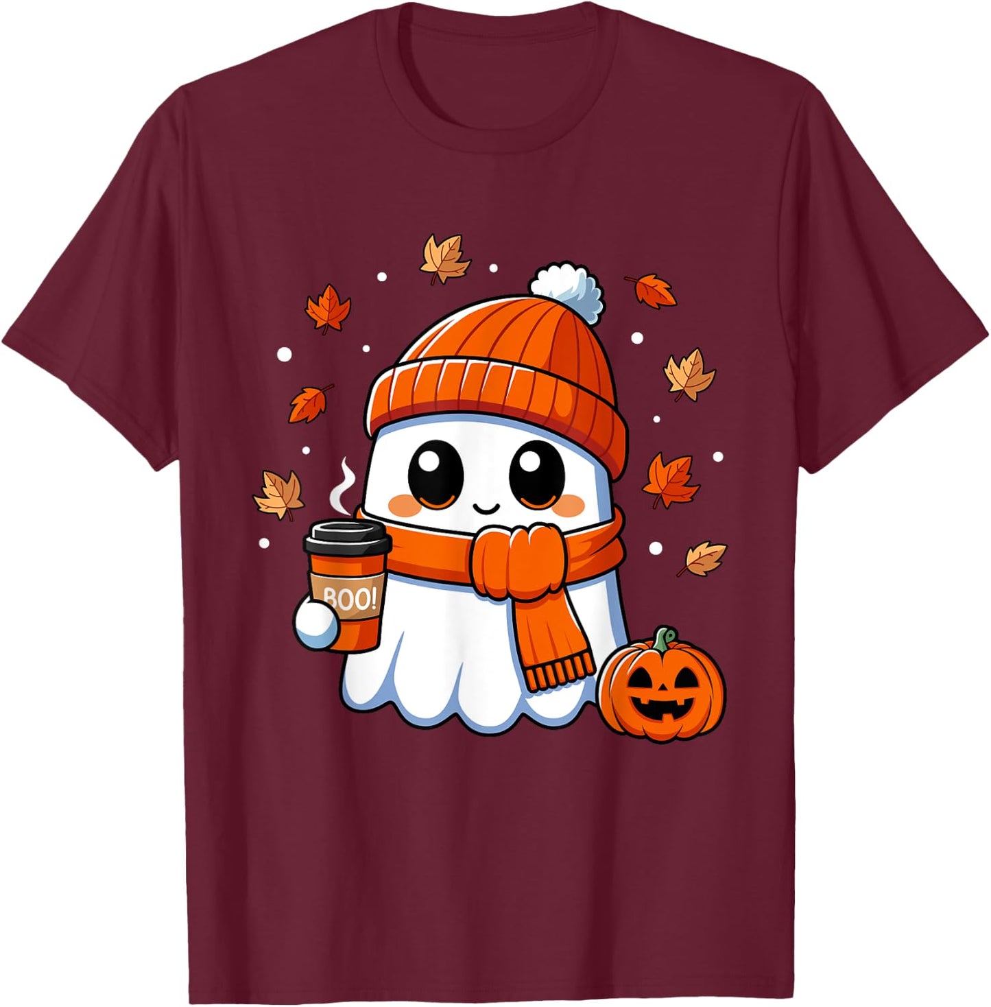 Halloween Ghost Coffee Boo Spooky Season Fall Women Girls T-Shirt - T-Shirt | Maroon