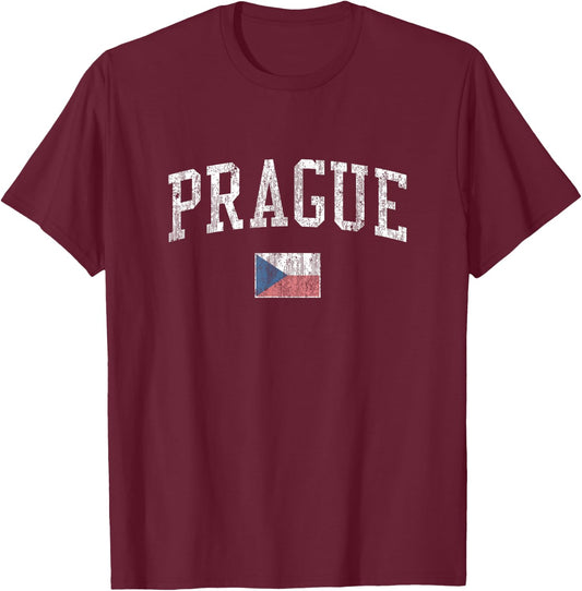 Prague Czech Republic Vintage Sports Design Flag T-Shirt - T-Shirt | Maroon
