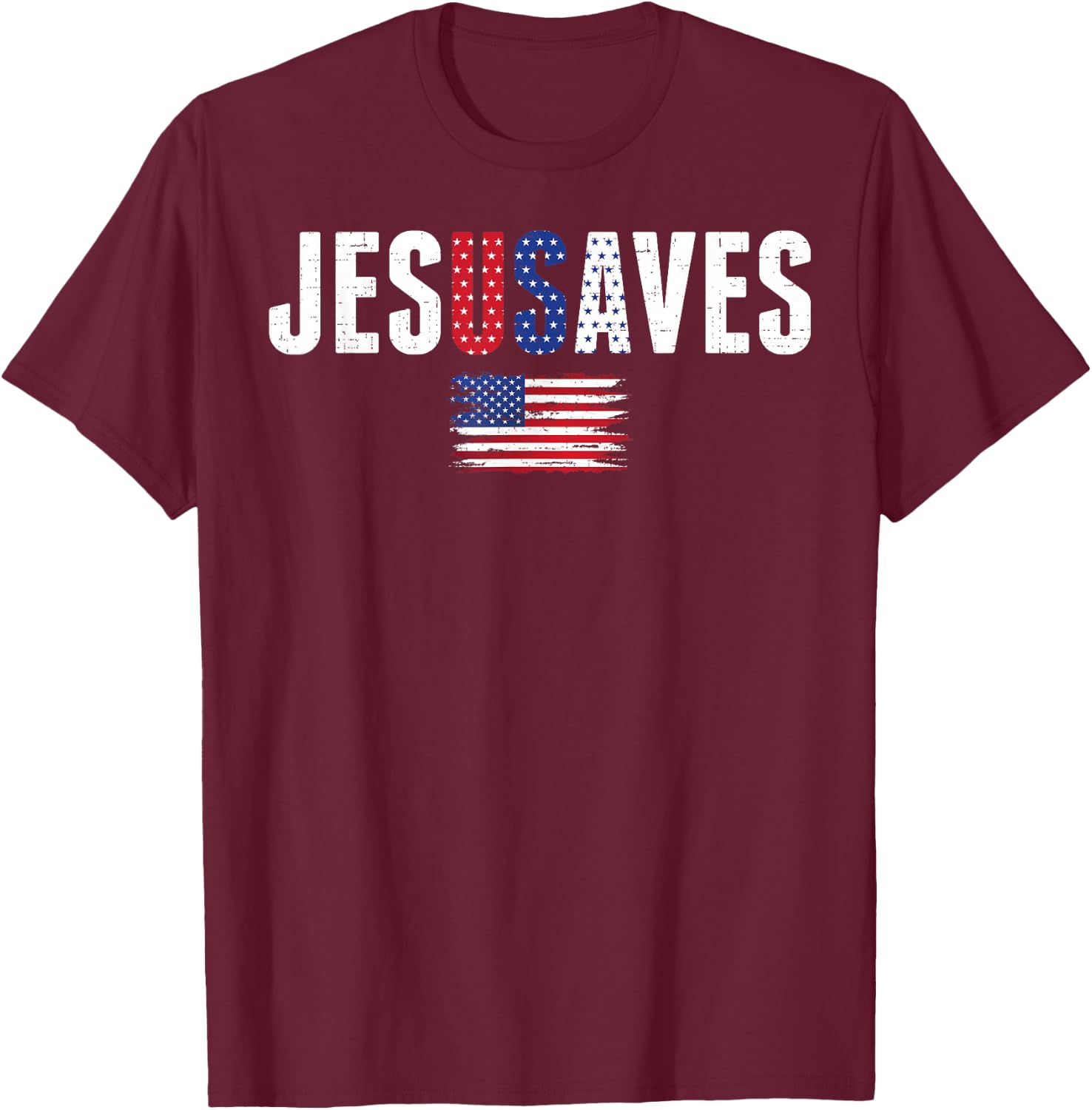 Jesus Saves USA American Flag Patriotic Christian 4th July T-Shirt - T-Shirt | Maroon