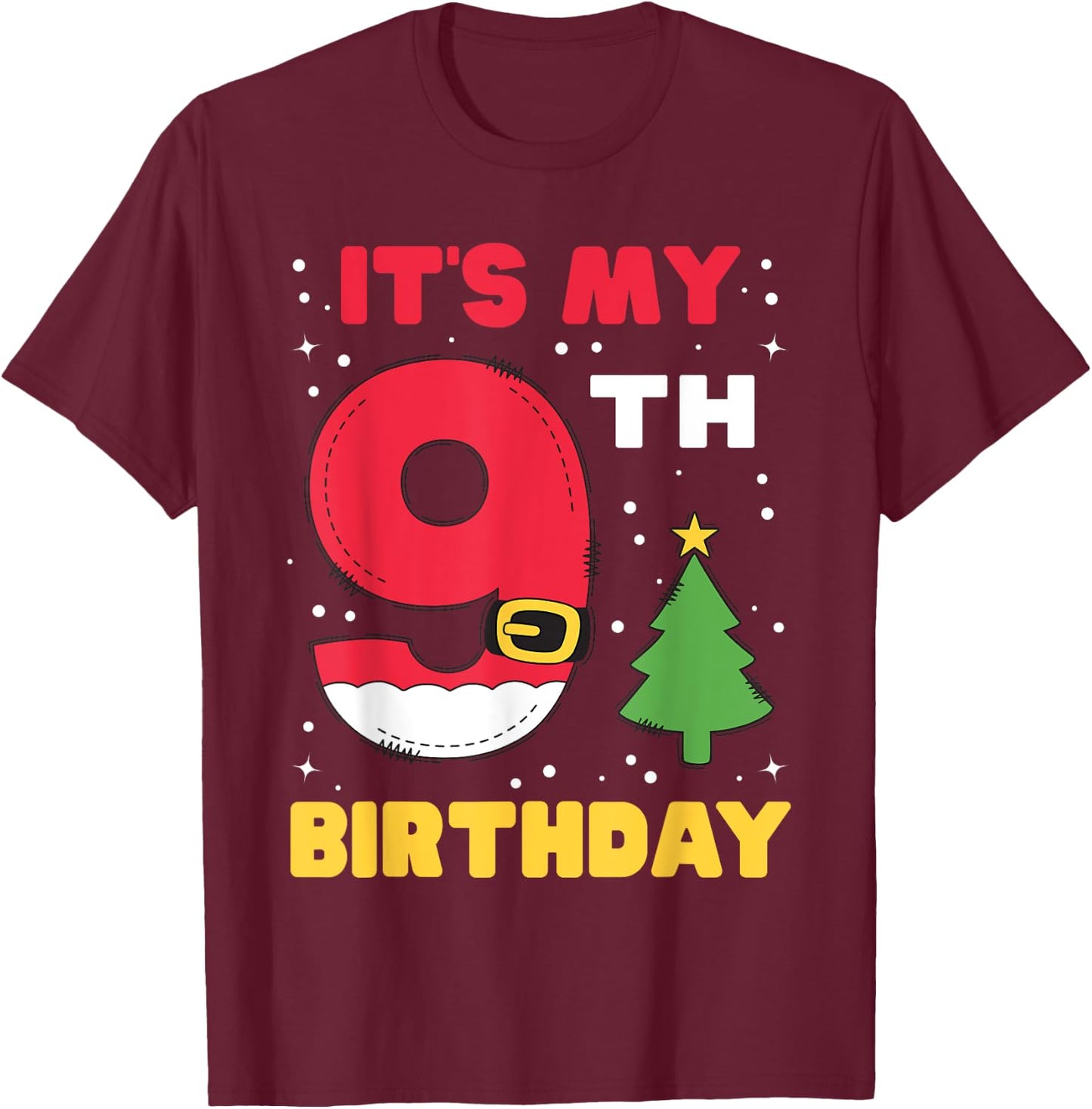 It's My 9th Birthday Christmas 9 Years Old Santa Boys Girls T-Shirt - T-Shirt | Maroon
