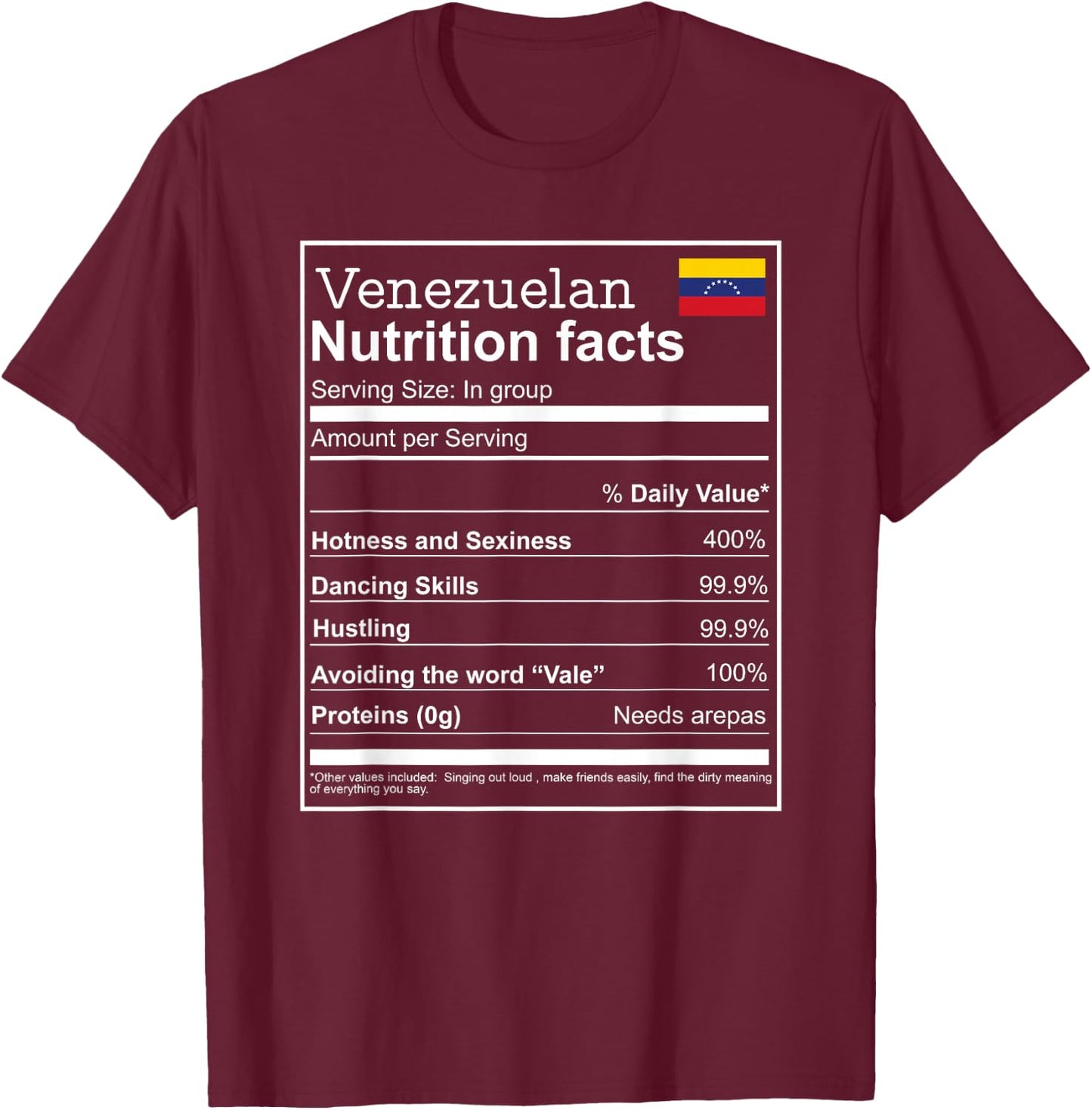 Venezuelan Nutrition Facts Venezuela funny spanish T-Shirt - T-Shirt | Maroon