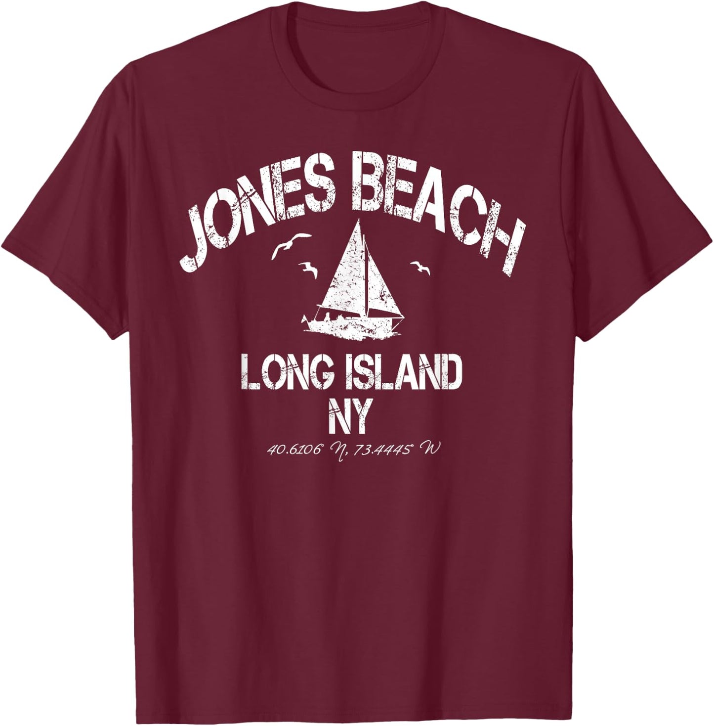 Jones Beach Long Island New York Nautical Distressed T-Shirt - T-Shirt | Maroon
