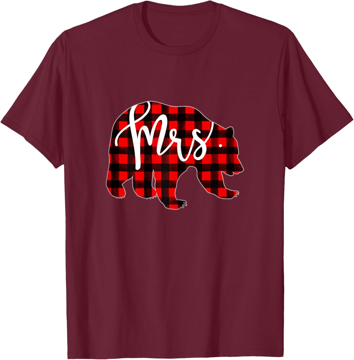 Red Plaid Mrs Bear T Shirt Matching Pajama Newlywed Married T-Shirt - T-Shirt | Maroon