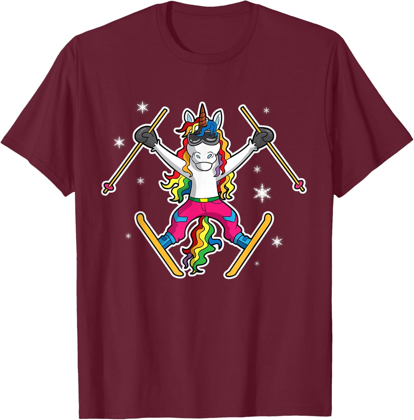 Unicorn Girls Cute Skiing Ski Team Coach Instructor Kids T-Shirt - T-Shirt | Maroon