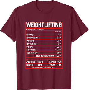 Funny Weightlifting Nutrition Facts Bodybuilding T-Shirt - T-Shirt | Maroon