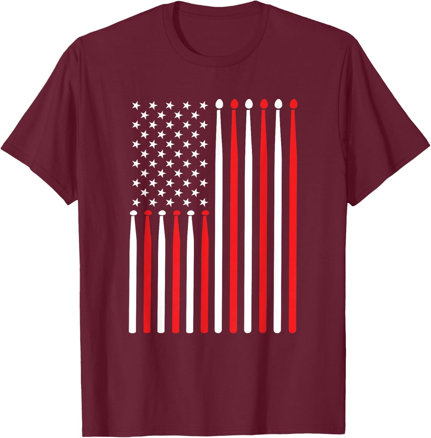 American Flag Drumstick USA Drummer Shirt Musicians Men T-Shirt - T-Shirt | Maroon