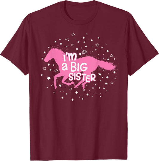 Big Sister Horse Shirt I'm a Big Sister for Girls T-Shirt - T-Shirt | Maroon