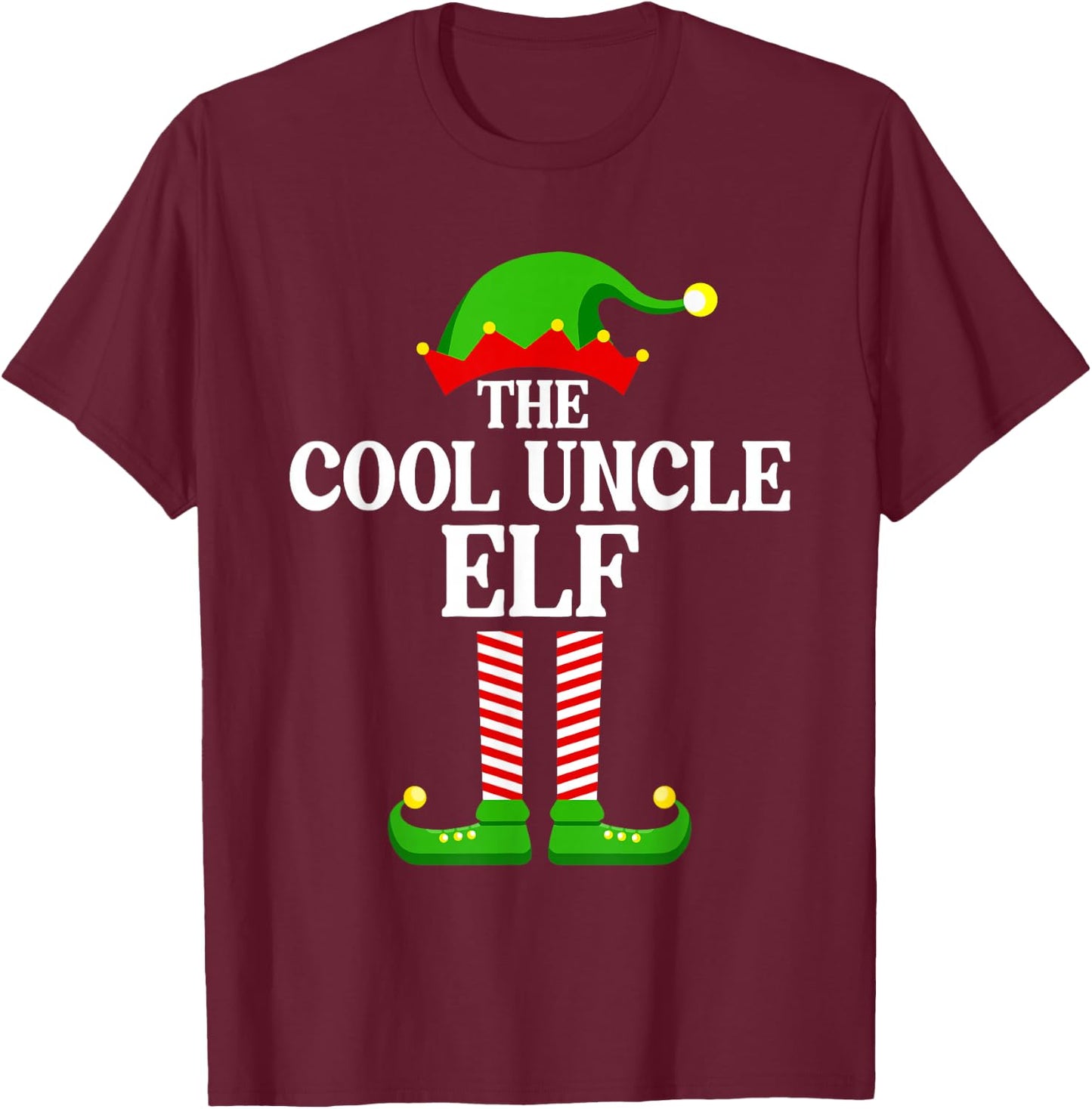 Cool Uncle Elf Family Matching Group Funny Christmas T-Shirt - T-Shirt | Maroon
