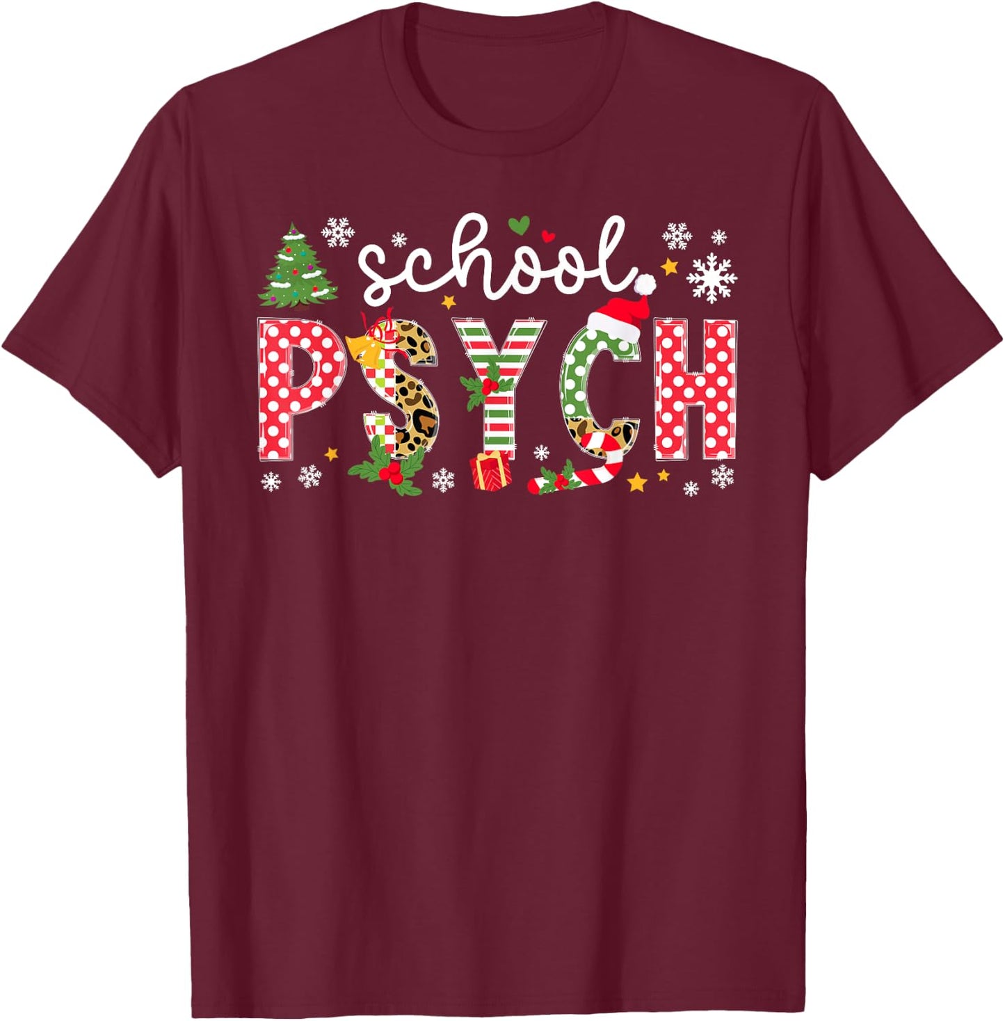 School Psych Christmas School Psychologist Xmas Party T-Shirt - T-Shirt | Maroon