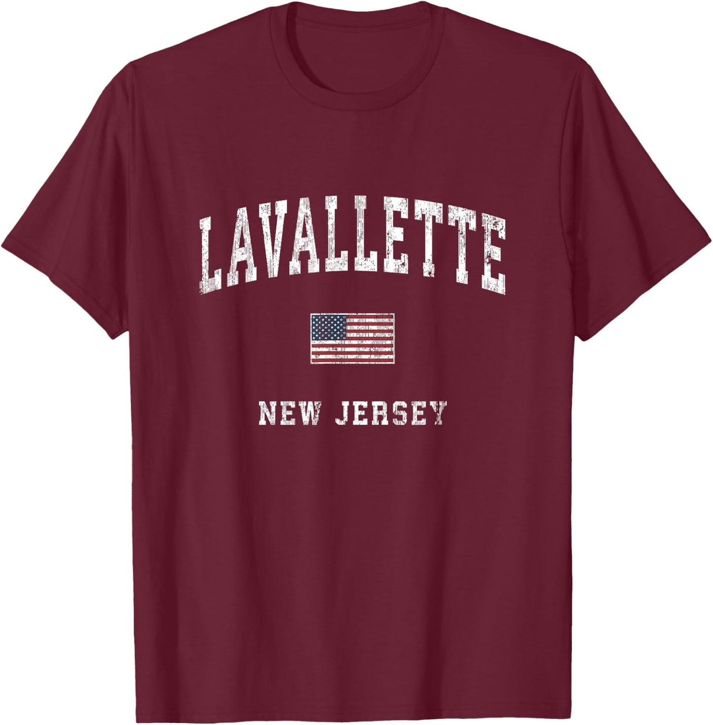 Lavallette New Jersey NJ Vintage American Flag Sports Design T-Shirt - T-Shirt | Maroon