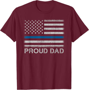 Thin Blue Line Proud Dad Police Family T-Shirt - T-Shirt | Maroon