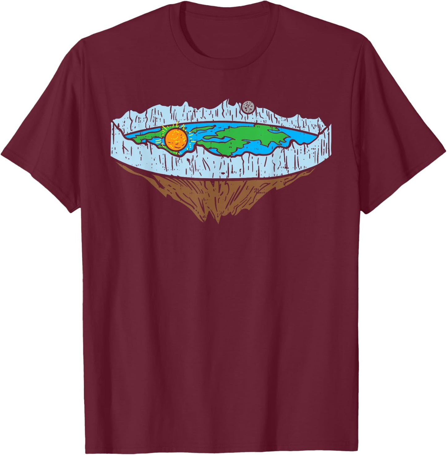 Flat Earth Ice Wall Sun Moon Funny Conspiracy Theory Gift T-Shirt - T-Shirt | Maroon