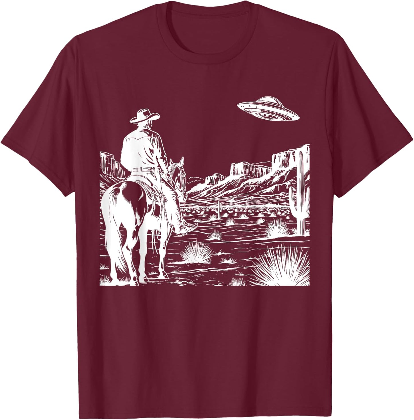 Ufo Western Retro Vintage Cowboy T-Shirt - T-Shirt | Maroon