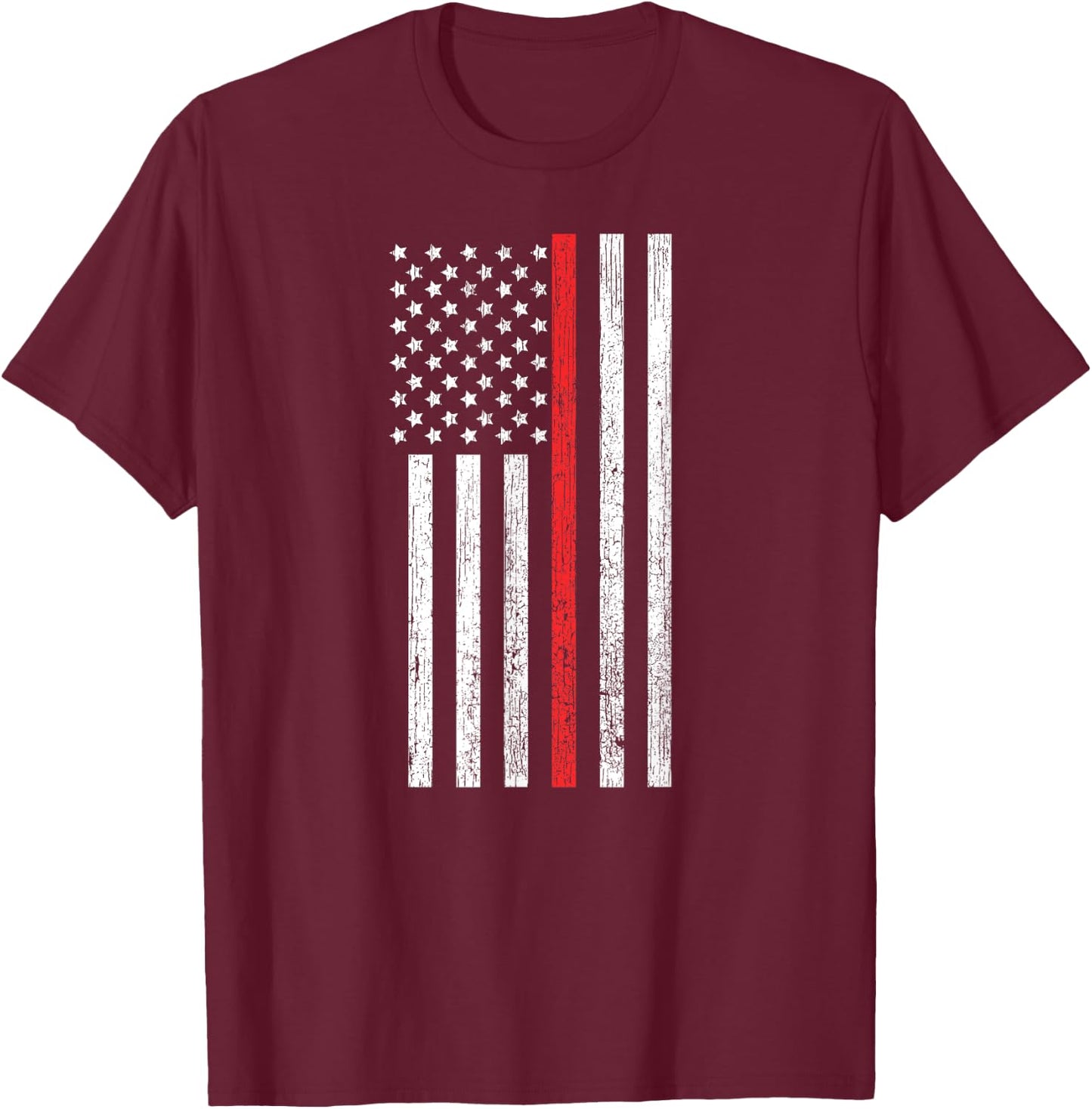 Thin Red-Line Firefighter Flag Distressed Effect T-Shirt - T-Shirt | Maroon