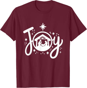 Christian Christmas Joy Jesus Nativity Scene Faith Family T-Shirt - T-Shirt | Maroon
