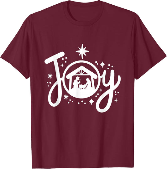 Christian Christmas Joy Jesus Nativity Scene Faith Family T-Shirt - T-Shirt | Maroon