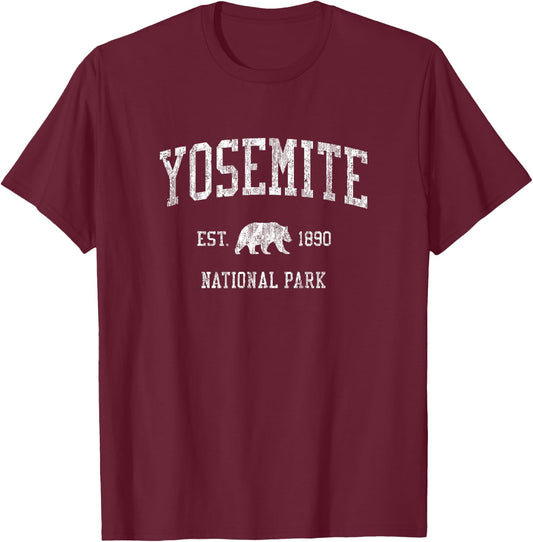 Yosemite Vintage National Park Sports Design T-Shirt - T-Shirt | Maroon