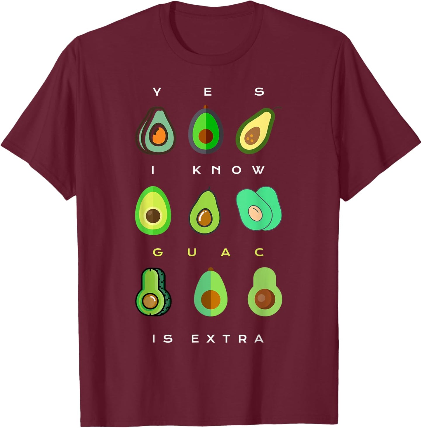 Yes I Know Guac Is Extra Funny Avocado Guacamole T-Shirt - T-Shirt | Maroon
