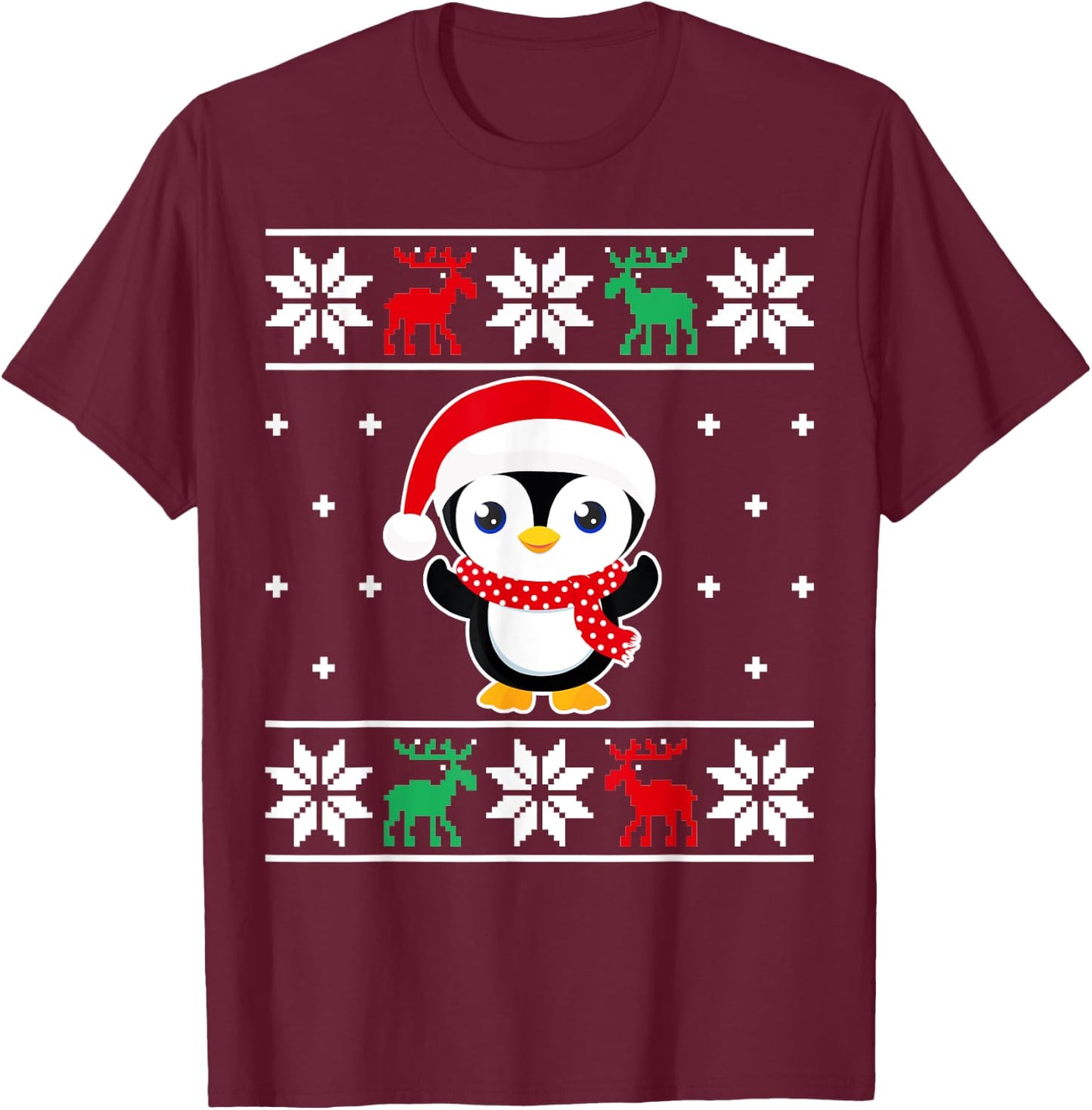 Christmas Penguin Funny Classic Ugly Sweater Girl Boy Kids T-Shirt - T-Shirt | Maroon