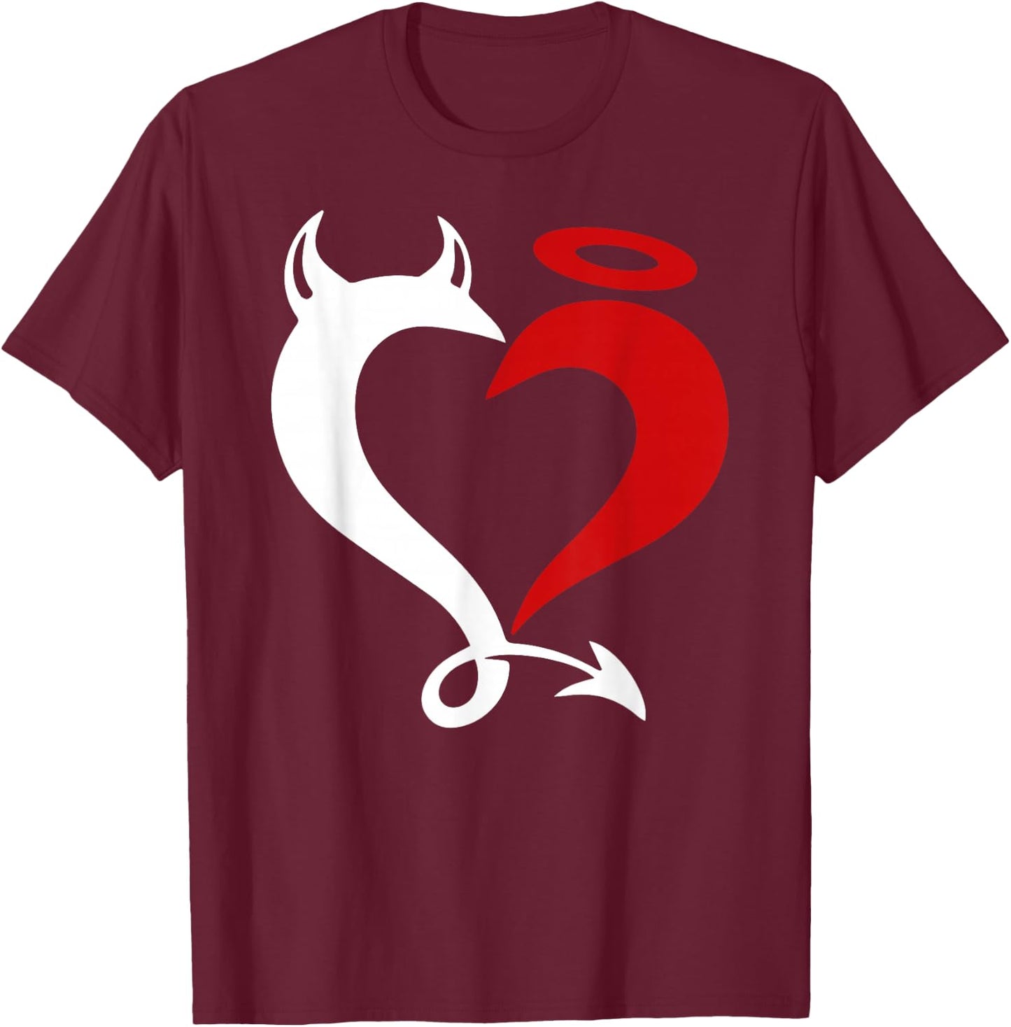 Devil and Angel Love Lovers T-Shirt - T-Shirt | Maroon
