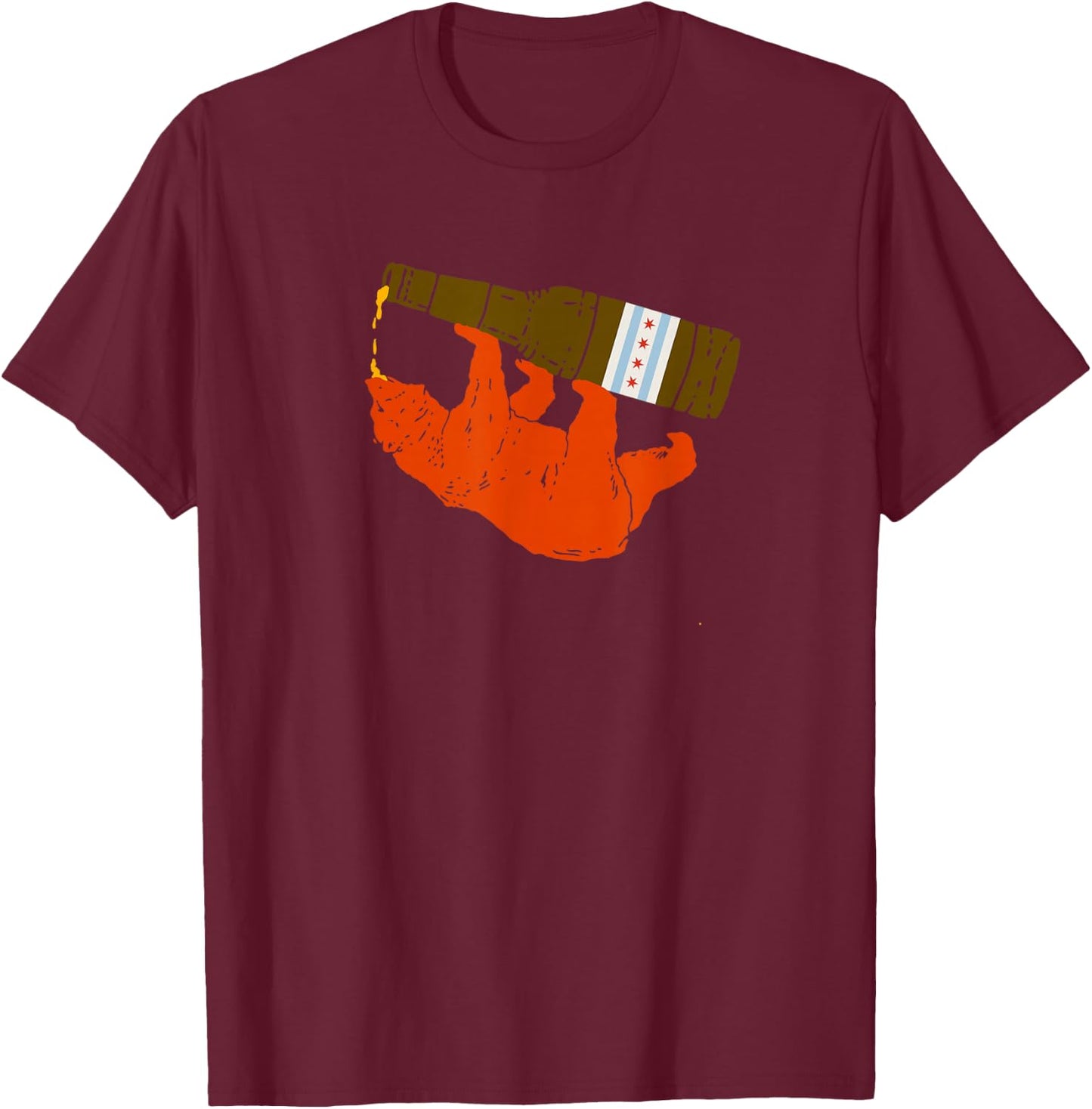 Chicago Beer Drinking Funny Drunk Orange Bear T Shirt T-Shirt - T-Shirt | Maroon