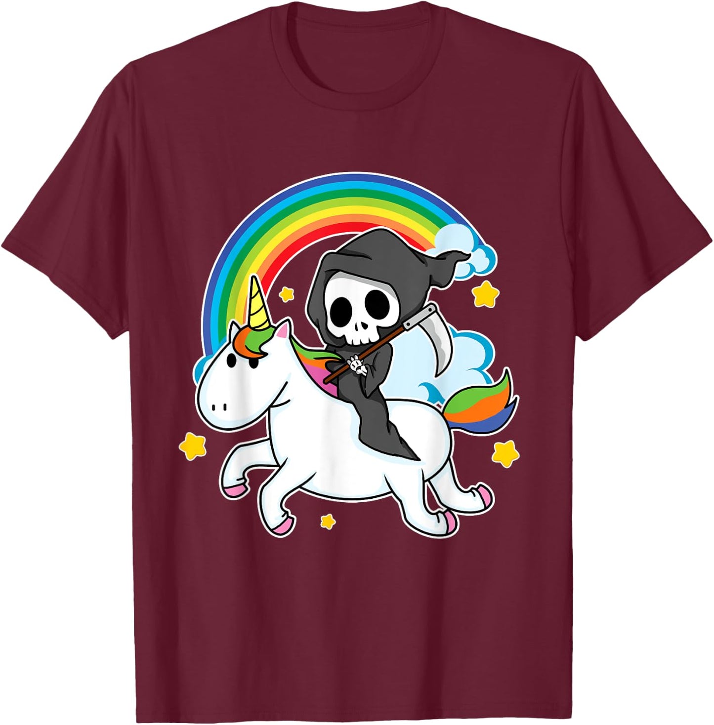 Halloween Unicorn Costume Grim Reaper Riding Unicorn T-Shirt - T-Shirt | Maroon