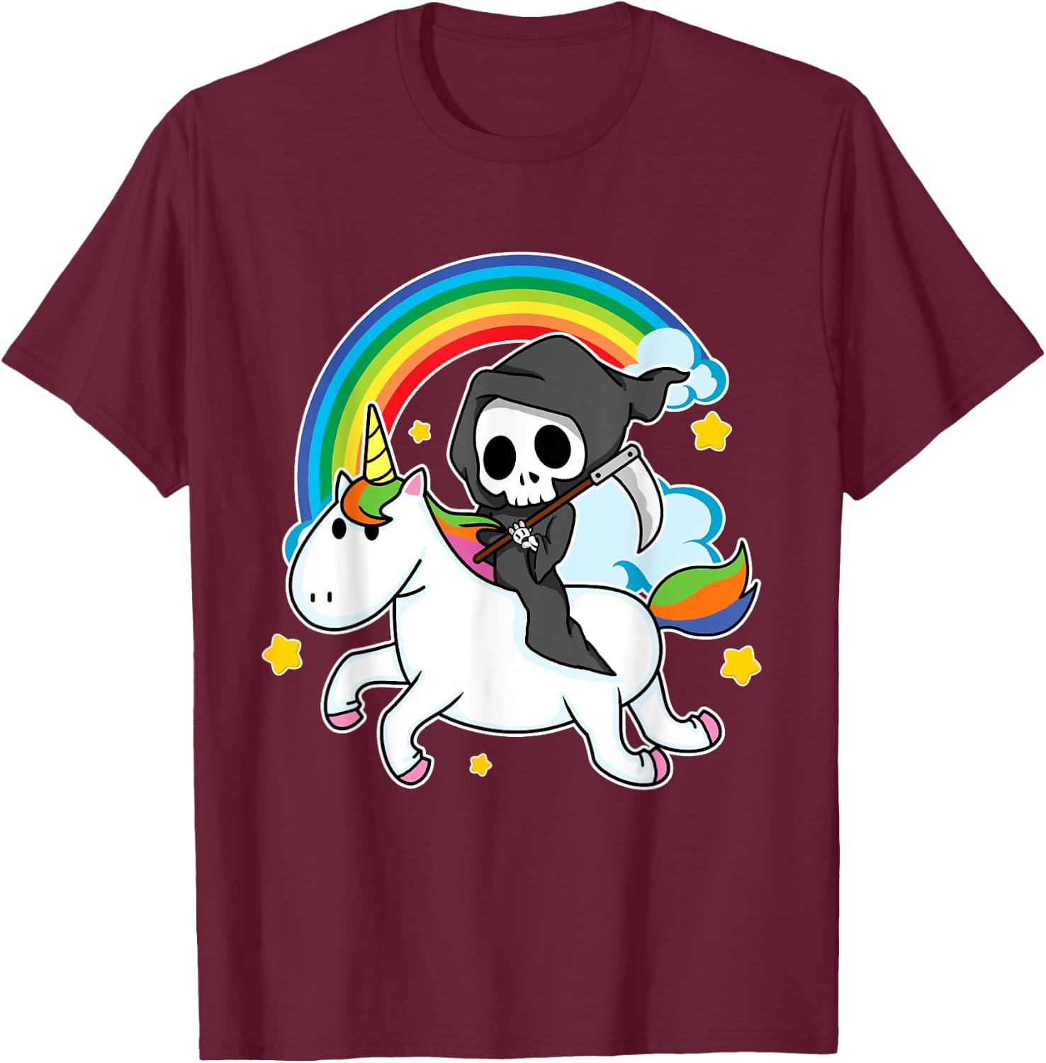 Halloween Unicorn Costume Grim Reaper Riding Unicorn T-Shirt - T-Shirt | Maroon