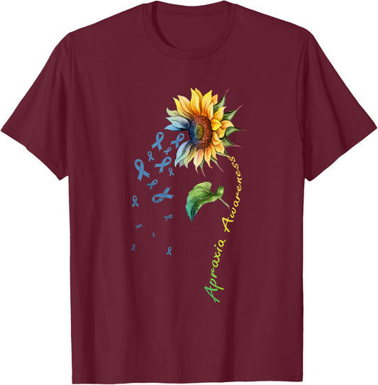 Apraxia Awareness Sunflower Shirt T-Shirt - T-Shirt | Maroon