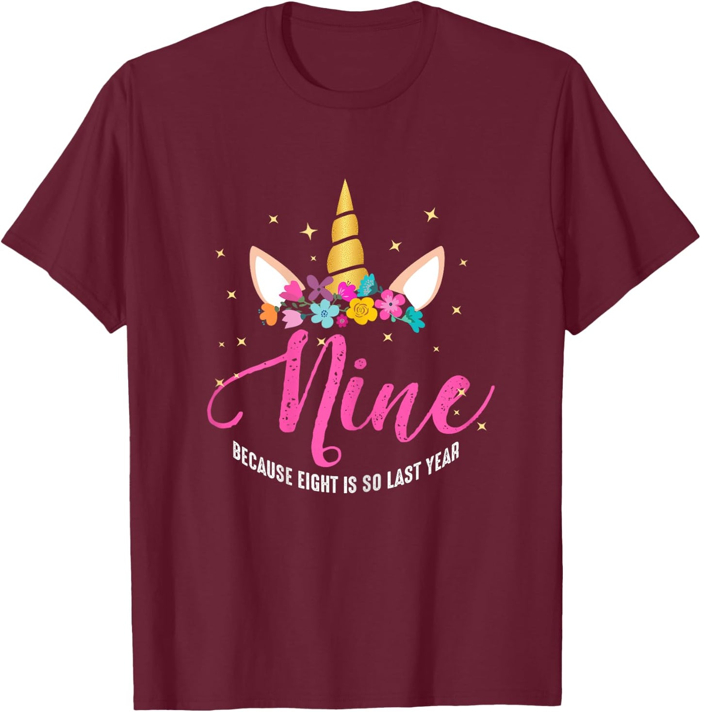 9 Years Old Birthday Girl Gifts Unicorn 9th Birthday T-Shirt - T-Shirt | Maroon
