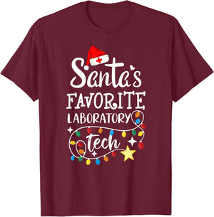 Santa's Favorite Laboratory Tech Christmas Lab Technician T-Shirt - T-Shirt | Maroon