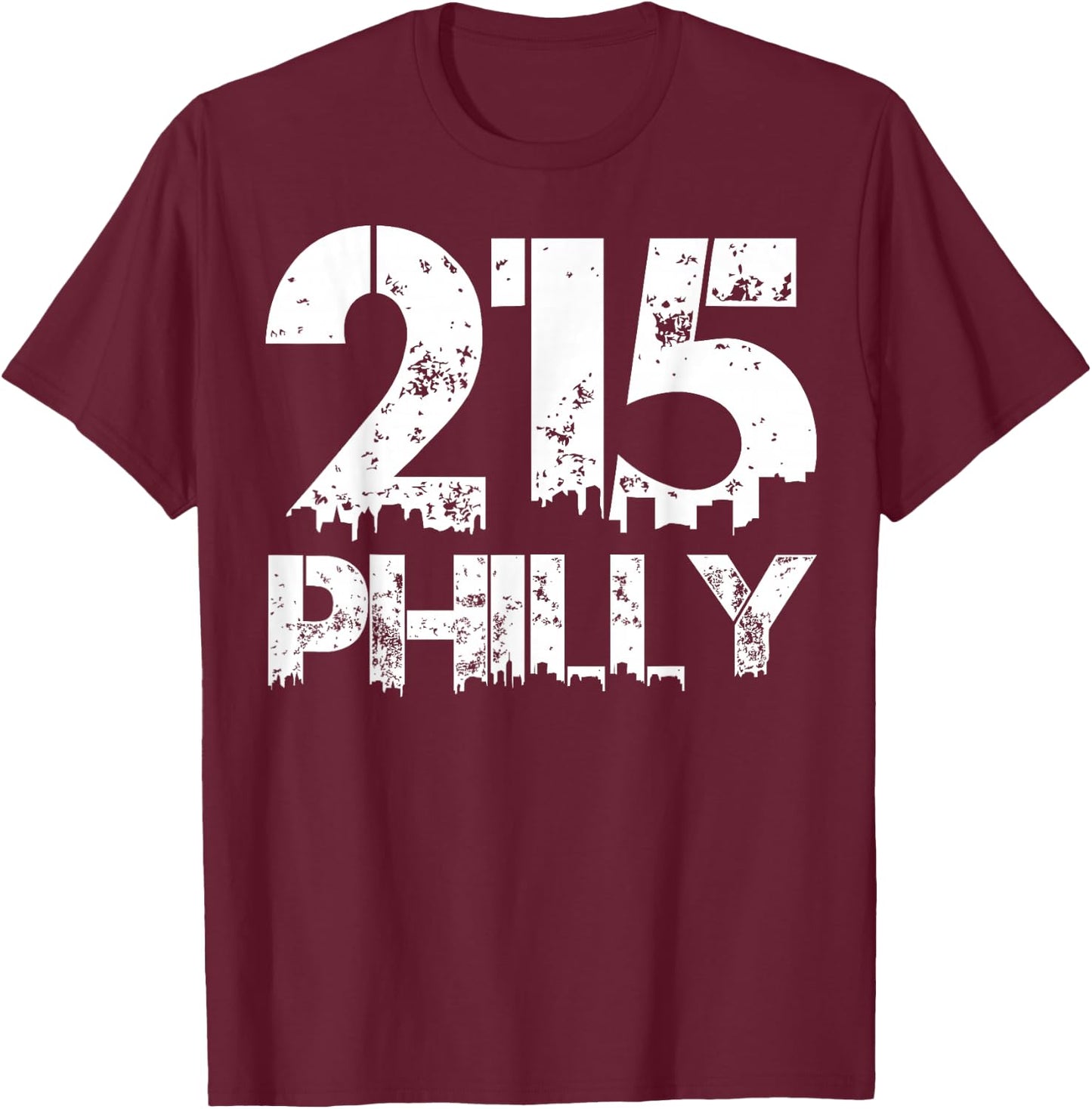 Philadelphia Philly 215 Area Code Distressed Gritty T Shirt T-Shirt - T-Shirt | Maroon