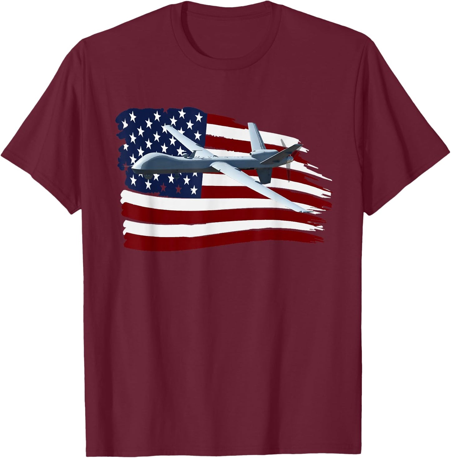 Mq-9 Reaper Drone Uav T Shirt Us Flag Usa T-Shirt - T-Shirt | Maroon