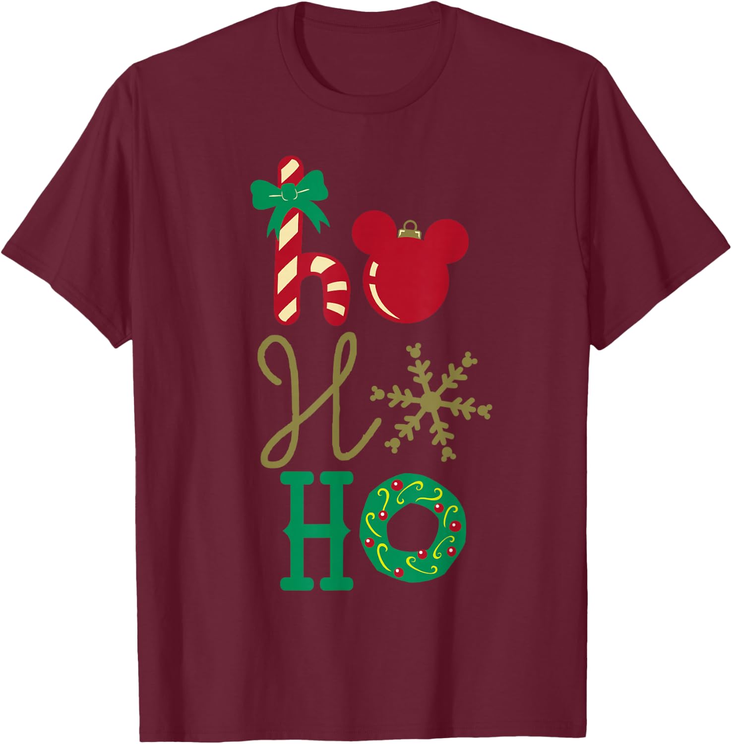 Disney Mickey Icon Ho Ho Ho Holiday Small T-Shirt - T-Shirt | Maroon