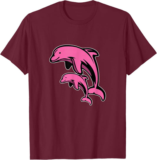 Pink Dolphin Animal Ocean T-Shirt - T-Shirt | Maroon