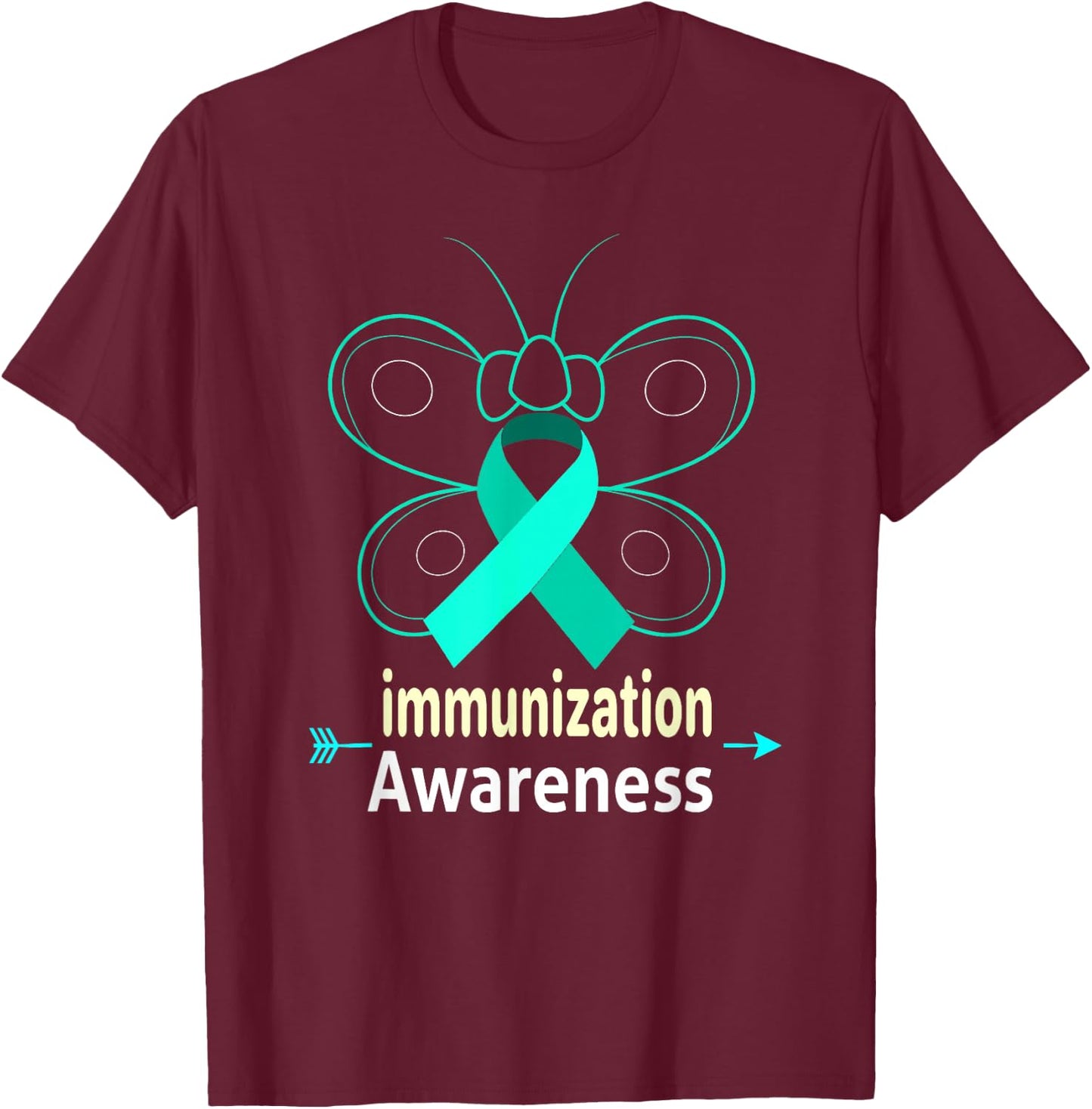 Butterfly Vaccine Ribbon Products Immunization Awareness T-Shirt - T-Shirt | Maroon