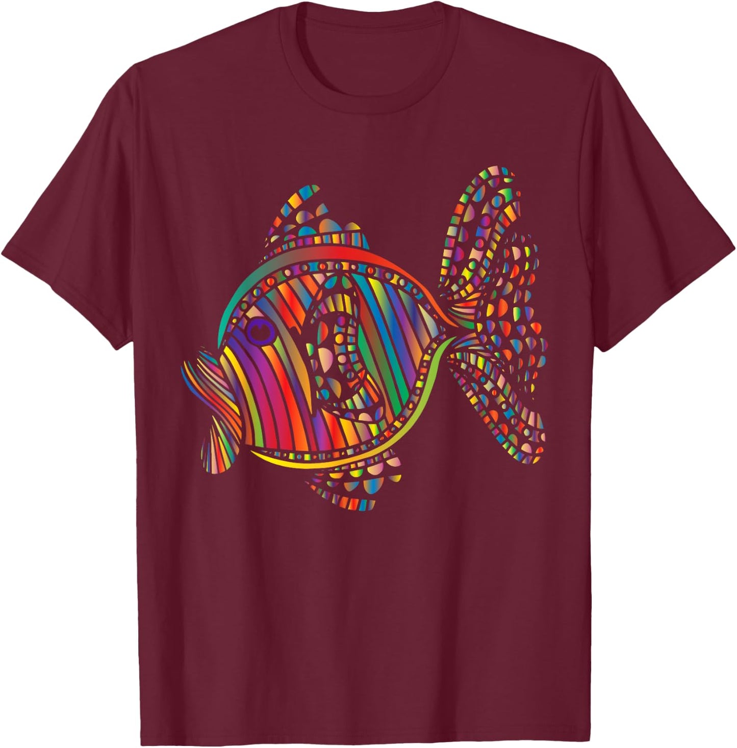 Psychedelic Fish Abstract Design T-Shirt - T-Shirt | Maroon