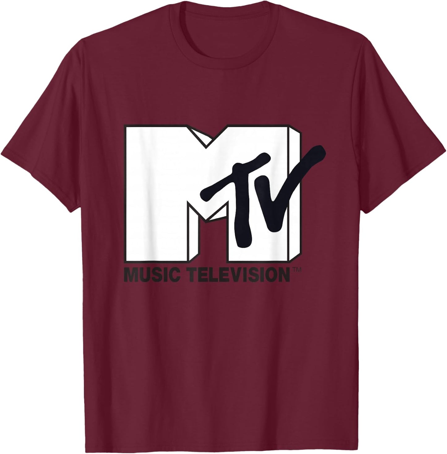 White Fill with Black Ink MTV Logo Small T-Shirt - T-Shirt | Maroon