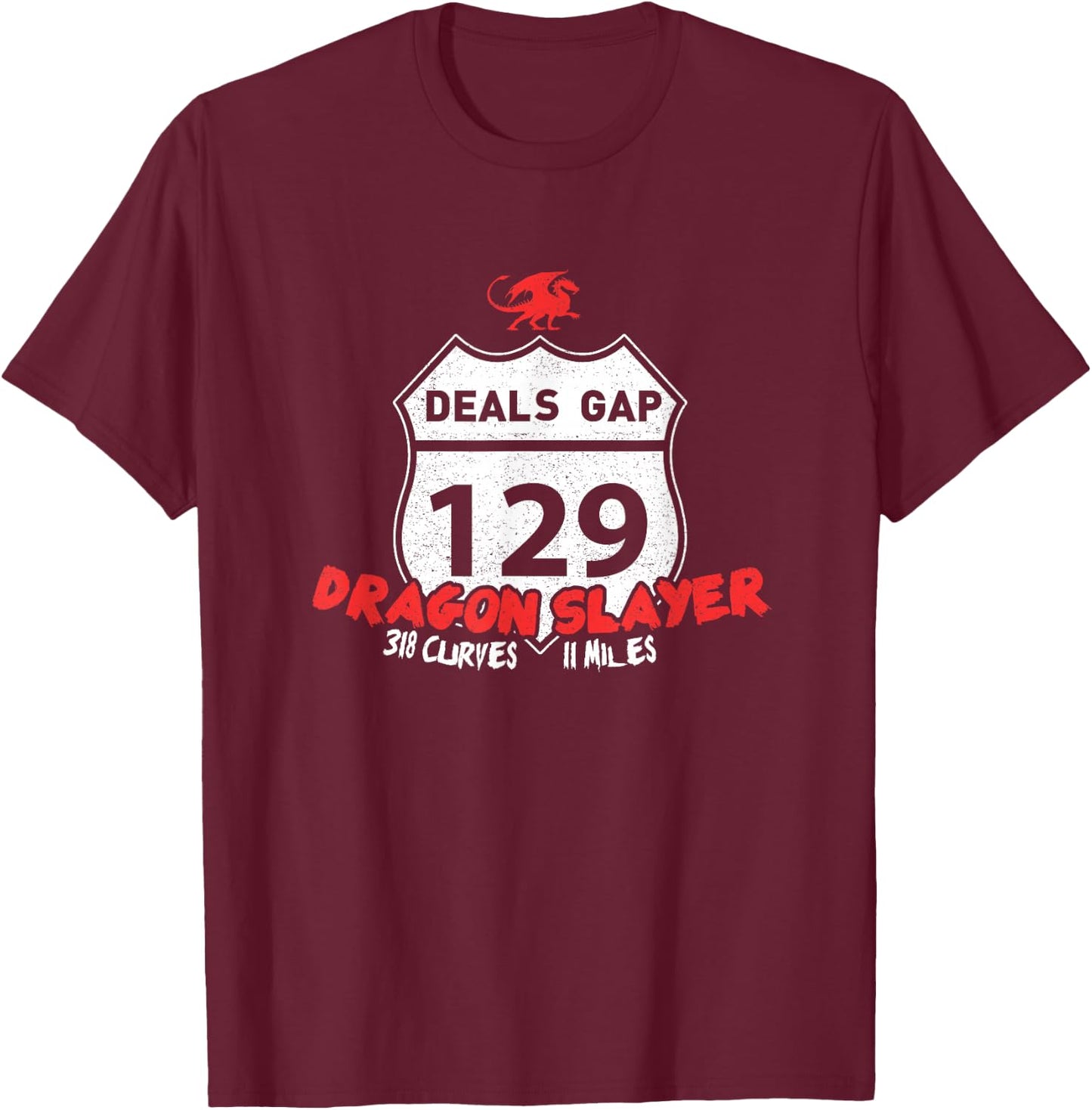 Tail of the Dragon US 129 "Dragon Slayer" Motorcycle Shirt T-Shirt - T-Shirt | Maroon