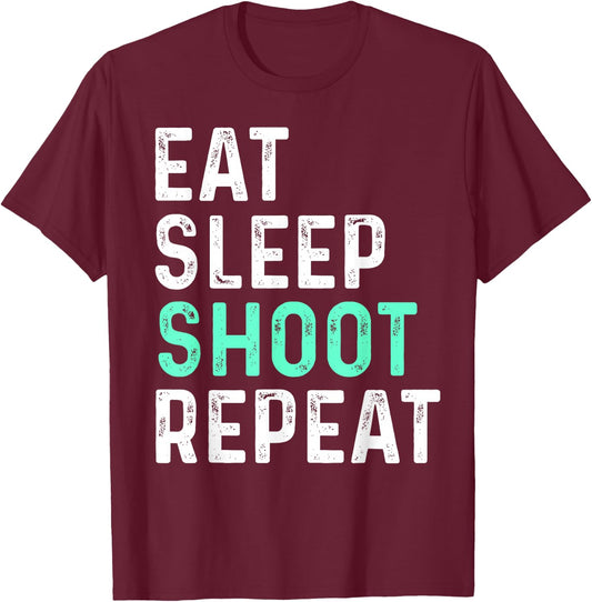 Eat Sleep Shoot Repeat T-Shirt - T-Shirt | Maroon