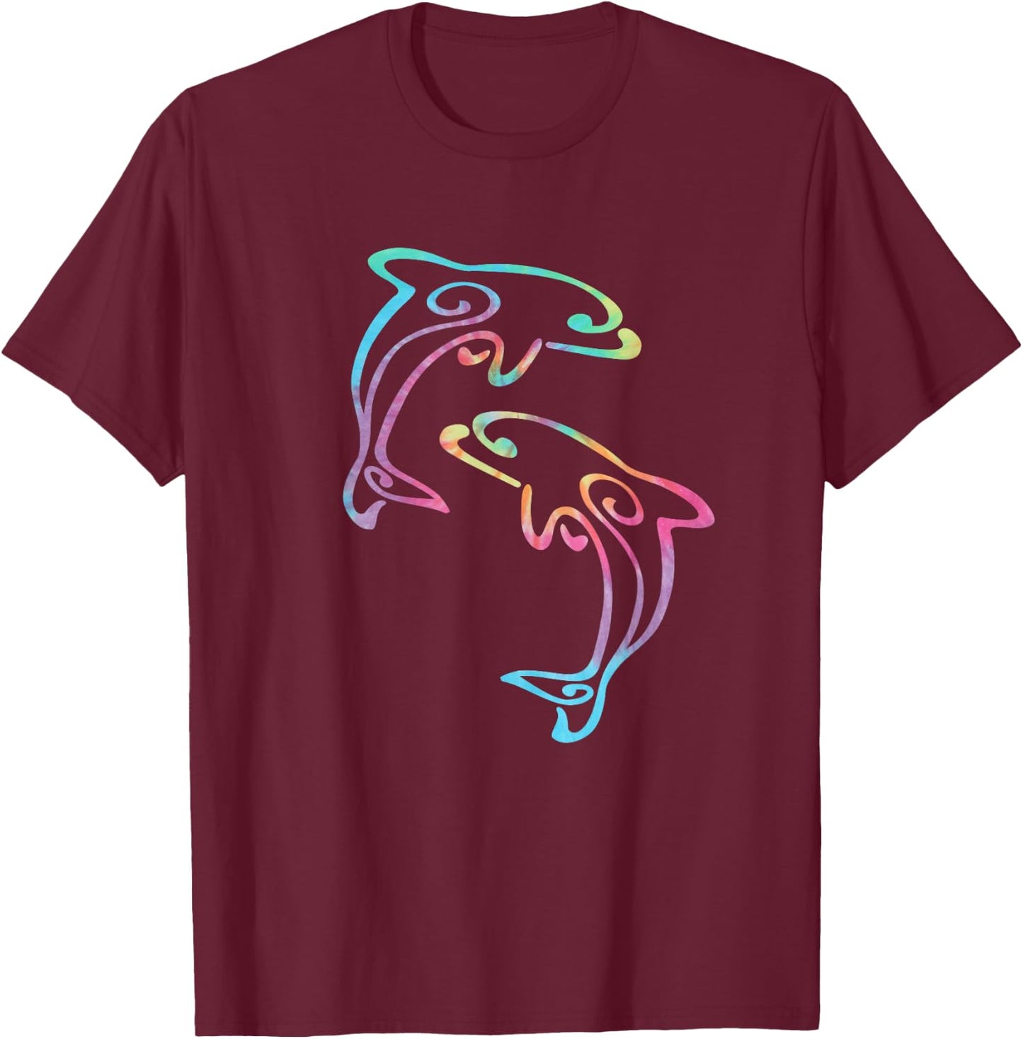 Tie Dye Dolphins Swimming T-Shirt - T-Shirt | Maroon