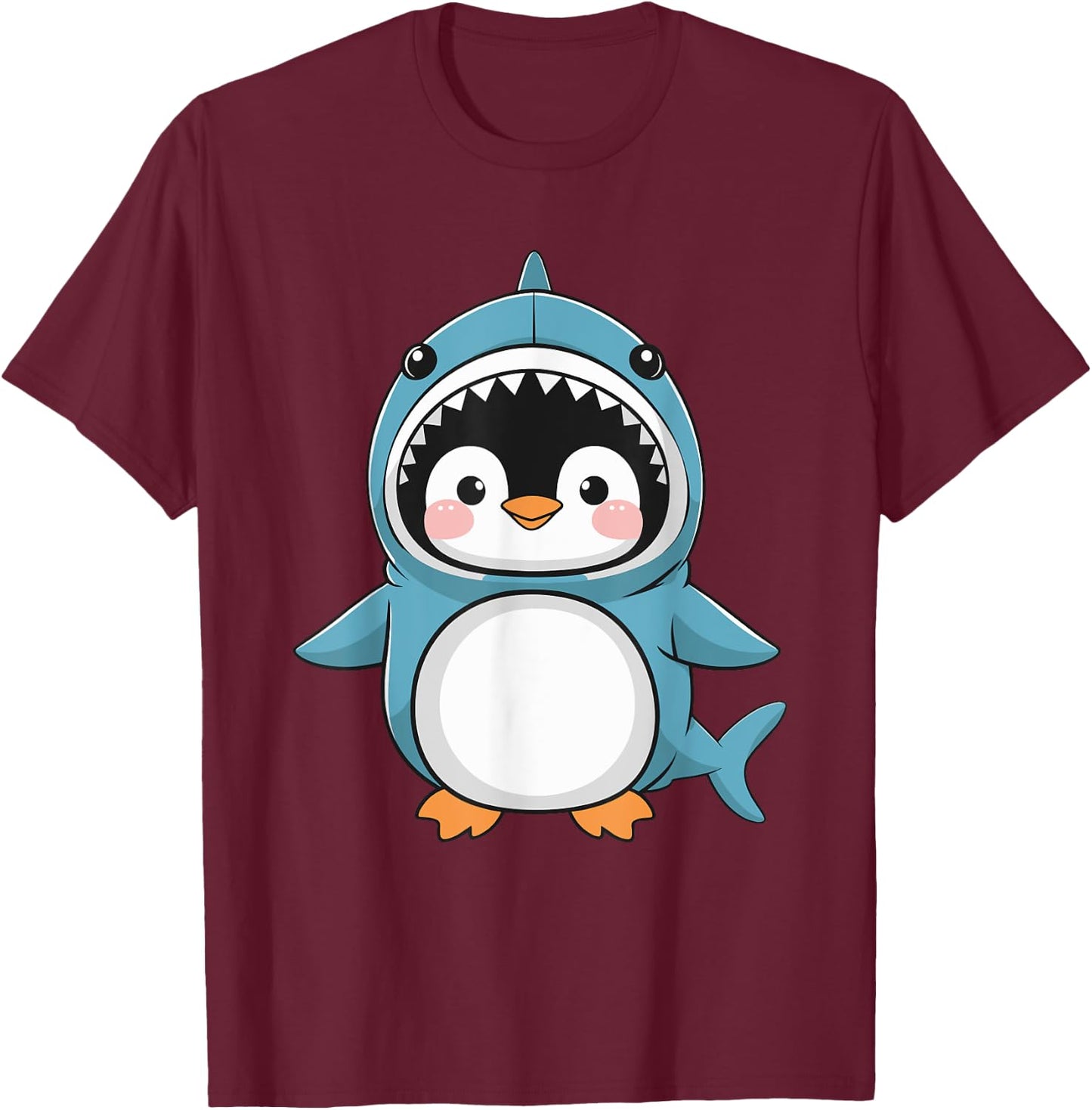 Cute Penguin Dressed As Shark Funny Kawaii Penguin T-Shirt - T-Shirt | Maroon