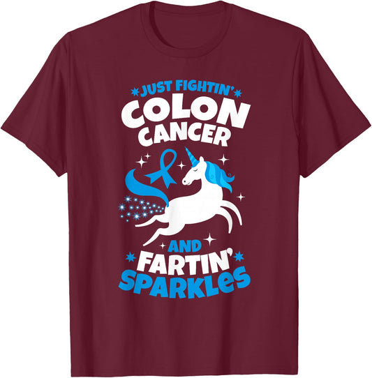 Funny Colon Cancer Fighter Fighting Unicorn Quote Gift T-Shirt - T-Shirt | Maroon