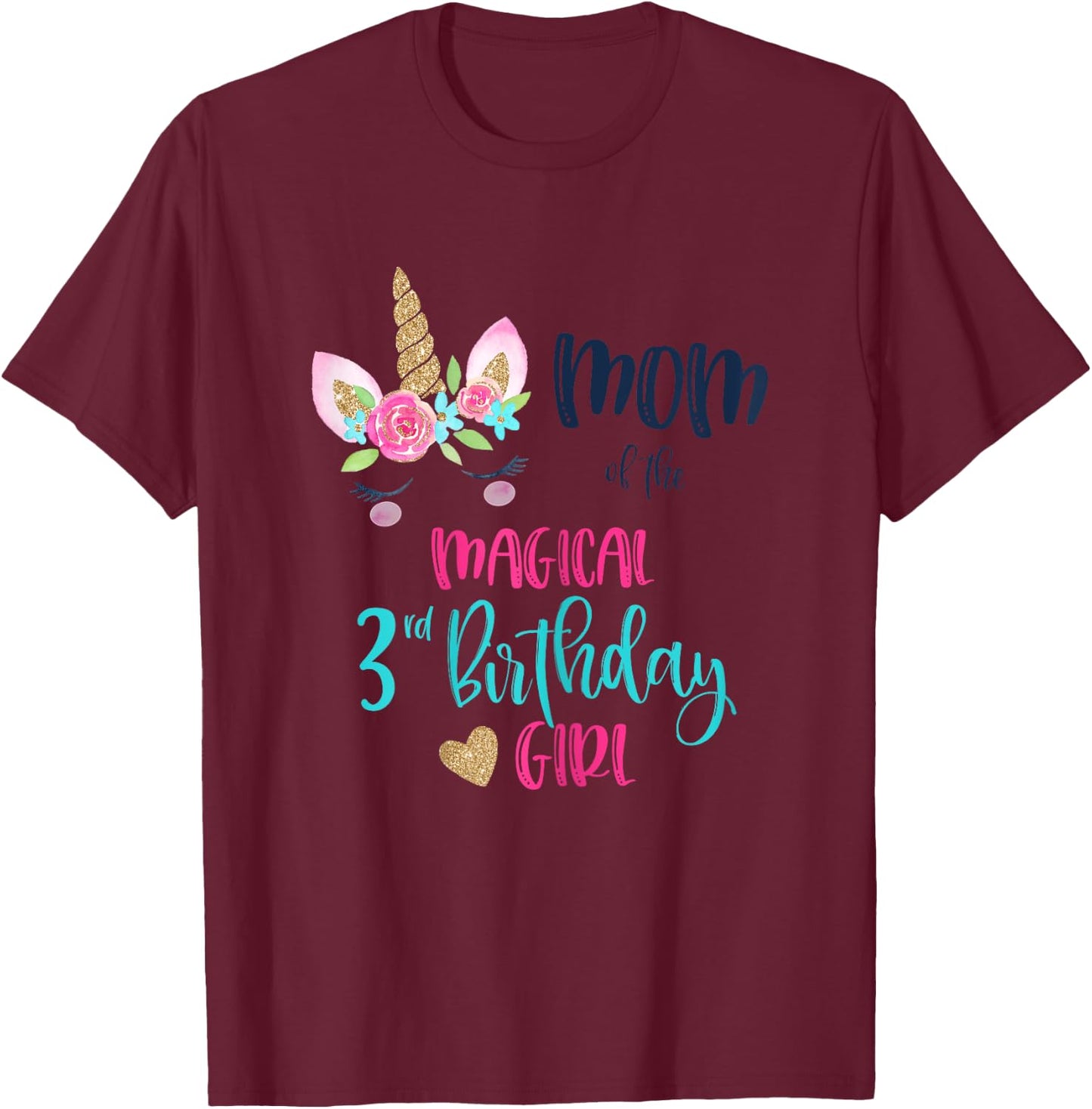 Unicorn Mom of the 3rd Birthday Girl Shirt Matching Daughter T-Shirt - T-Shirt | Maroon