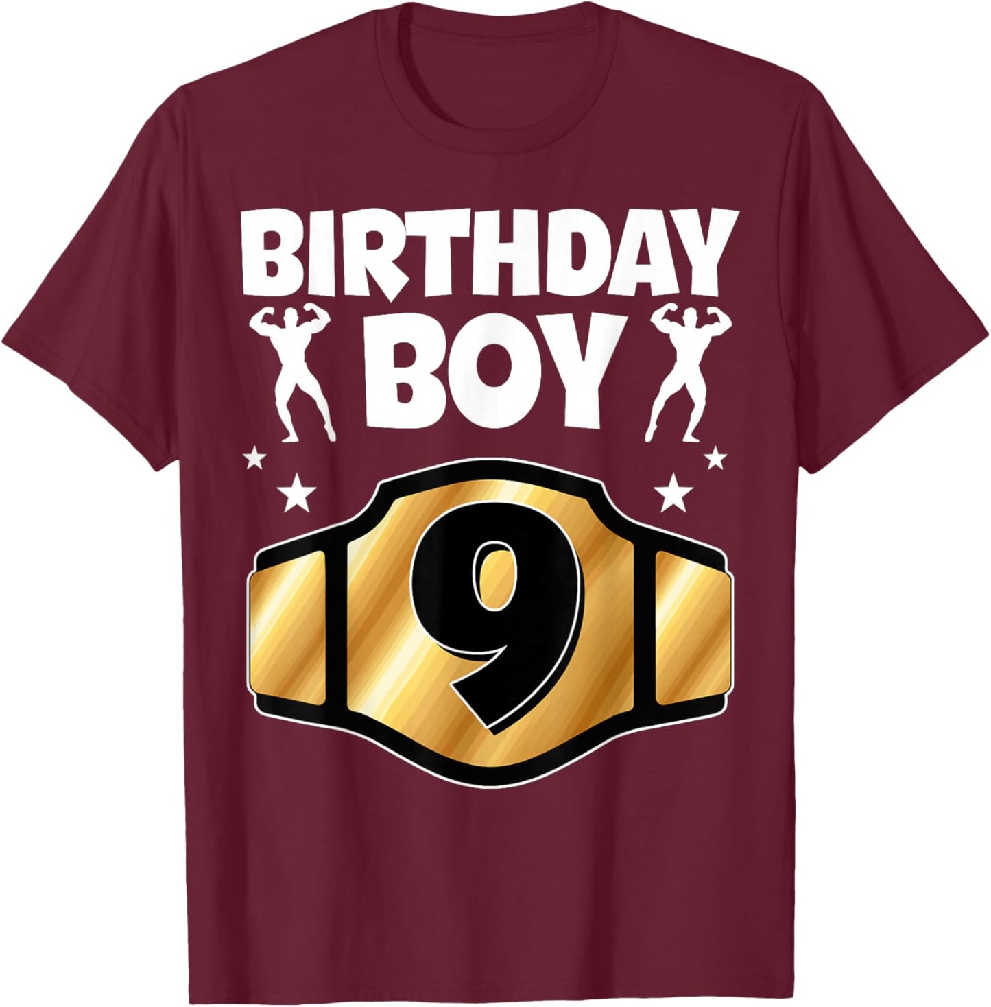 Kids 9th Birthday Boy Wrestling Belt Wrestle 9 Year Old Boys T-Shirt - T-Shirt | Maroon
