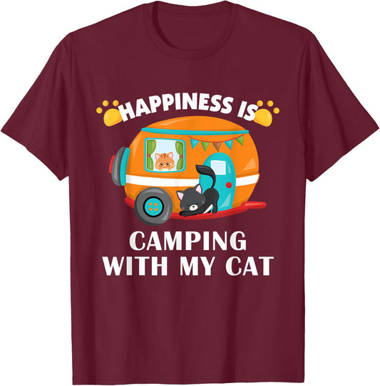 I love Camping With My Cat Funny Kitty Men Women Kids T-Shirt - T-Shirt | Maroon