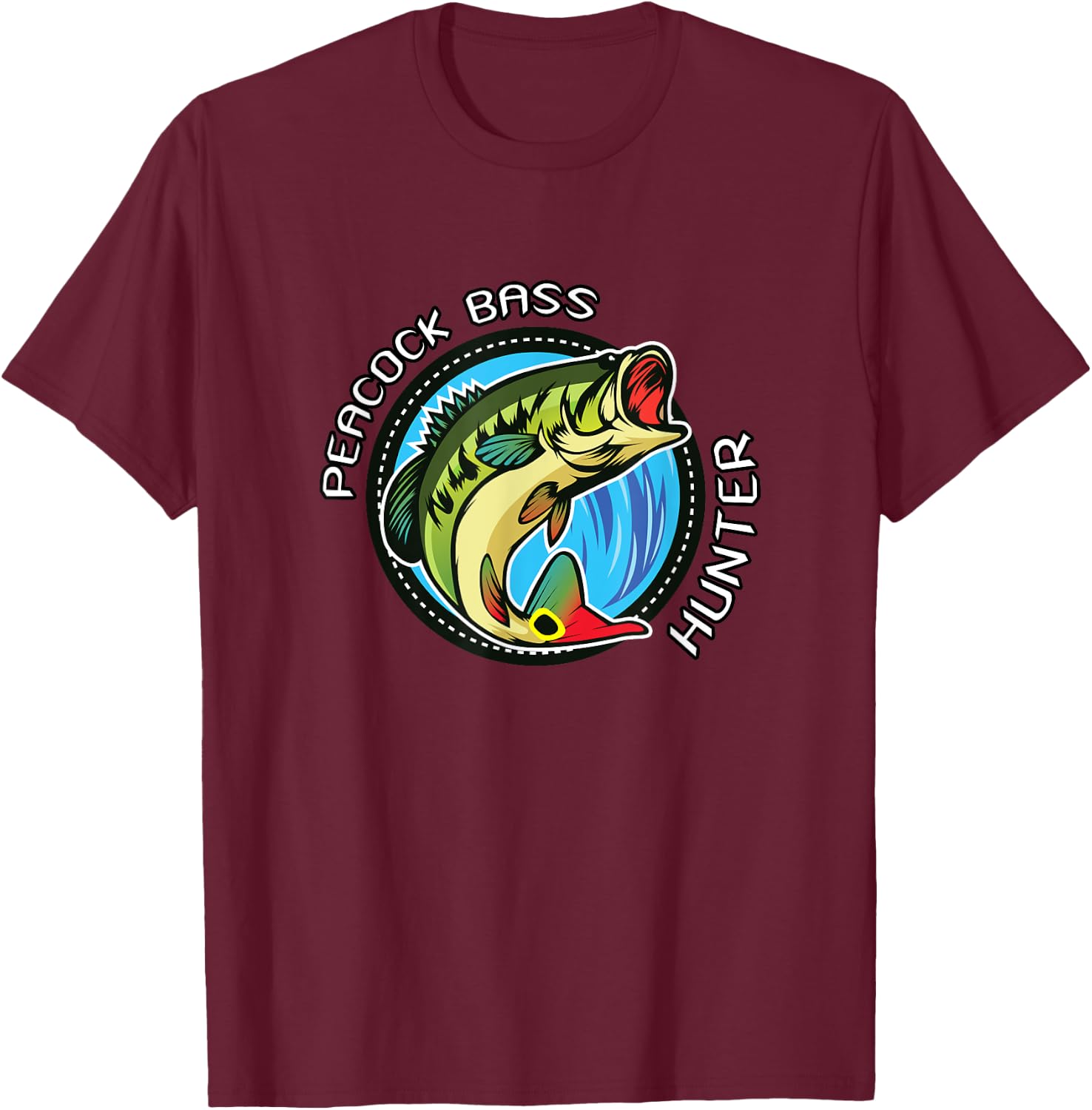 Peacock Bass Hunter, Fish T Shirt T-Shirt - T-Shirt | Maroon