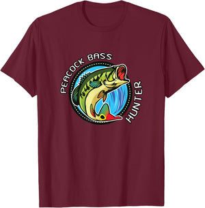 Peacock Bass Hunter, Fish T Shirt T-Shirt - T-Shirt | Maroon