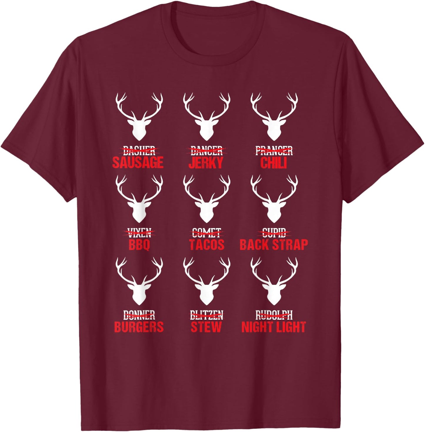 Funny Christmas Reindeer Hunter Deer Meat Hunting Gifts T-Shirt - T-Shirt | Maroon